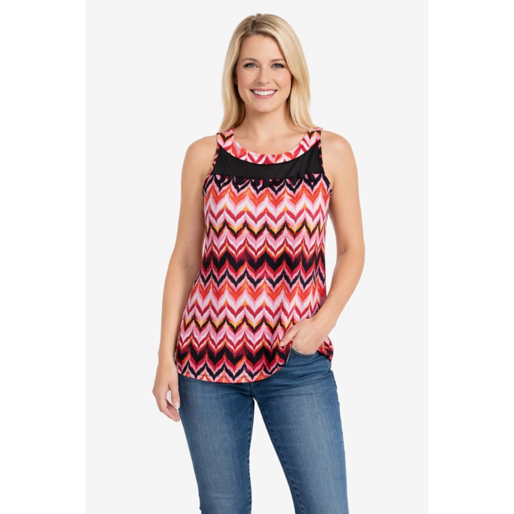 Women's Adele & May Pink Black Chevron Tank Top S